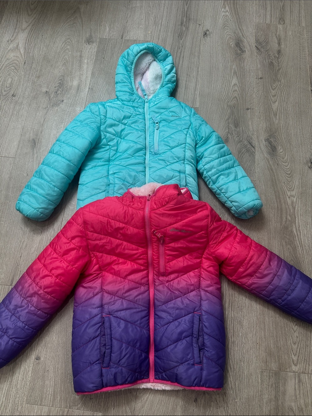 2 for $20 Eddie Bauer Teal & Eddie Bauer Pink to Purple Ombre Puffer Jackets